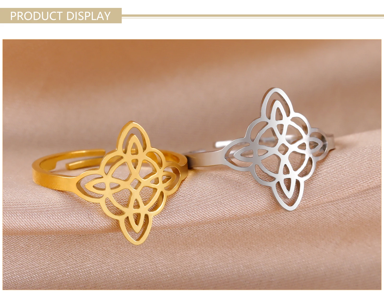 Skyrim Frauen Hexerei Hexe Knoten Ring Edelstahl Gold Farbe Einstellbare Finger Ringe Vintage Wicca Amulett Schmuck Geschenk – Detail 7
