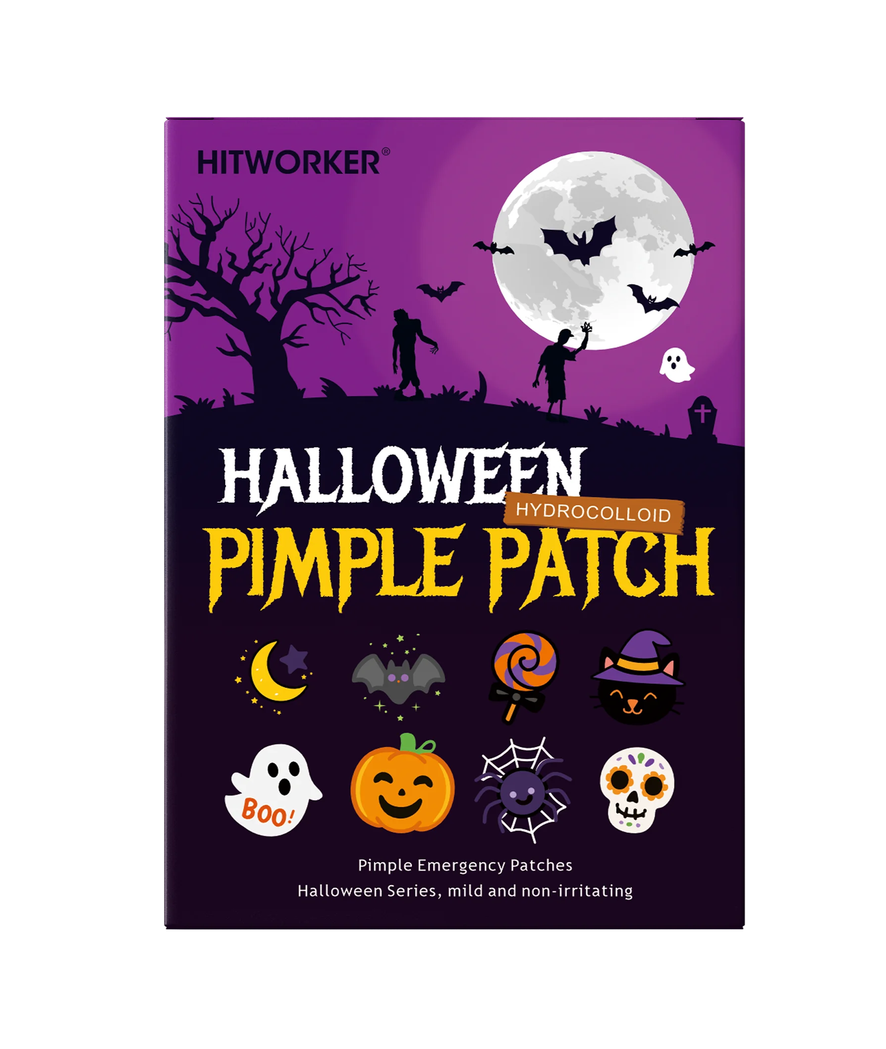 80 قطعة من رقع حب الشباب ذات طابع الهالوين، ملصقات بقع غروانية مائية غير مرئية مع تصميمات قبعة الخفافيش والساحرة، كوف عيب غير قابل للحكة #4