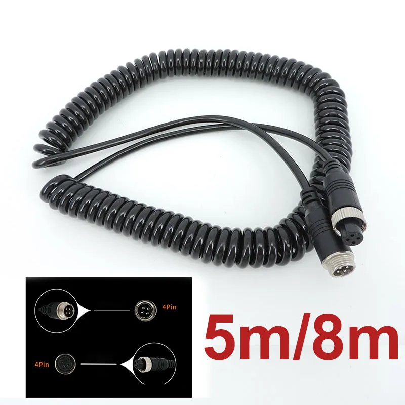 

4 Pin core spring Wire Aviation Video connector power lead male to female Extension Cable extend for Car Monitor Camera B4