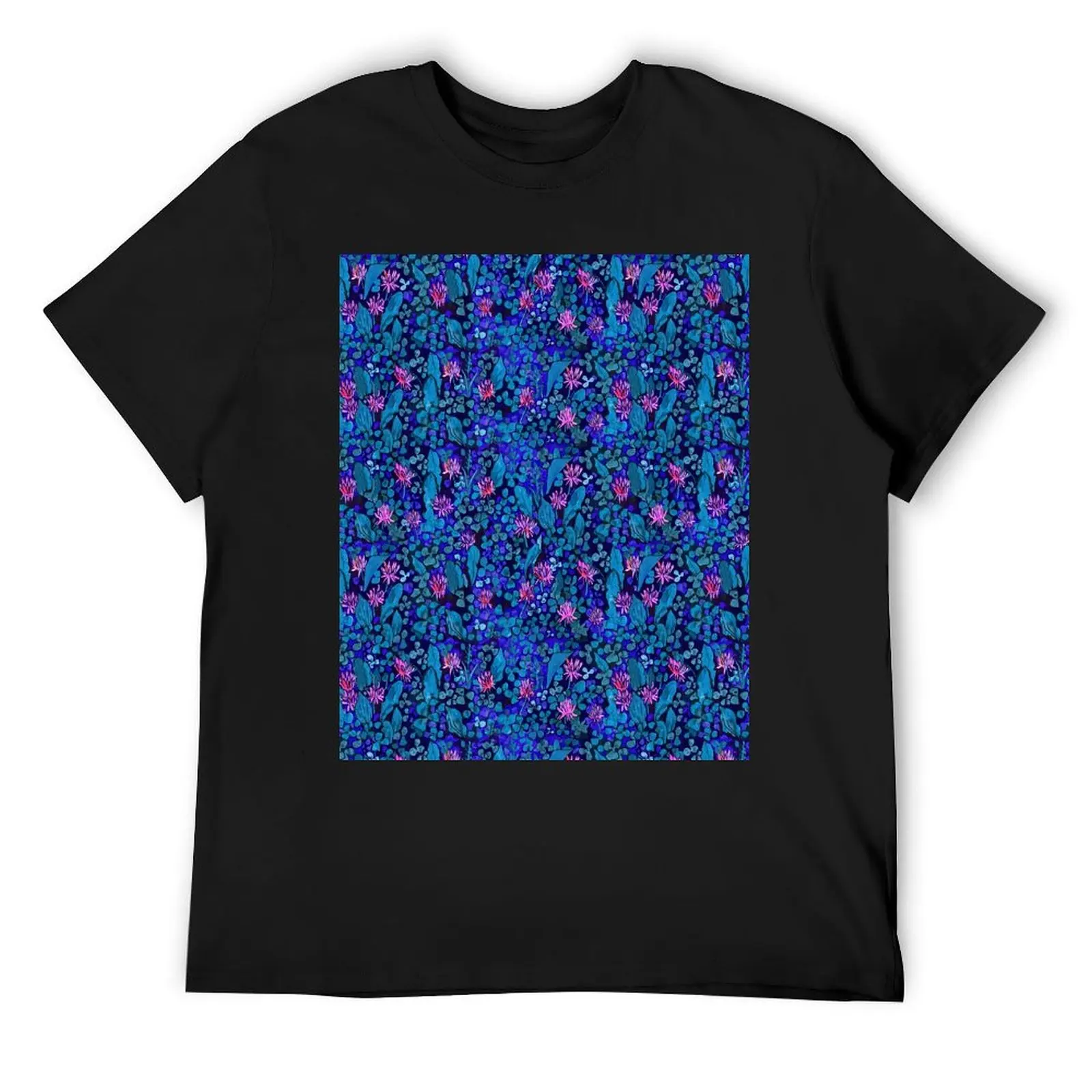 Clover Field, Pink Blue Teal, Floral Pattern T-Shirt graphic tee shirt sweat tops plain clothes for men