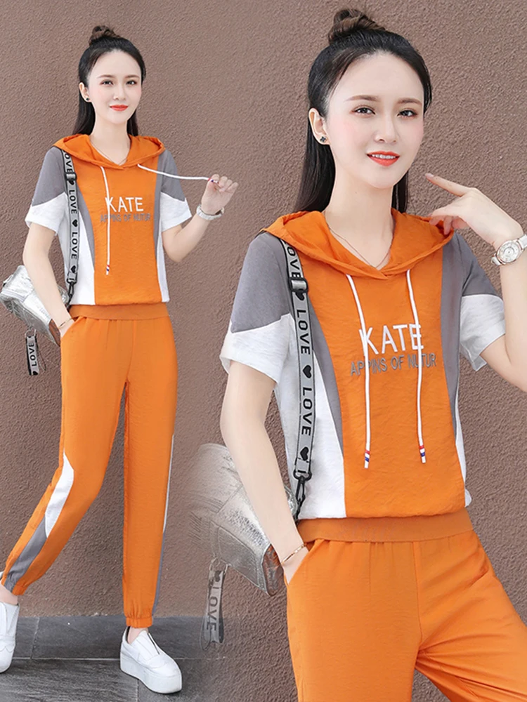 

Fashionable Casual Sportswear Set Women's Summer New Arrival High End Short Sleeve Hoodie Two Piece Set Professional