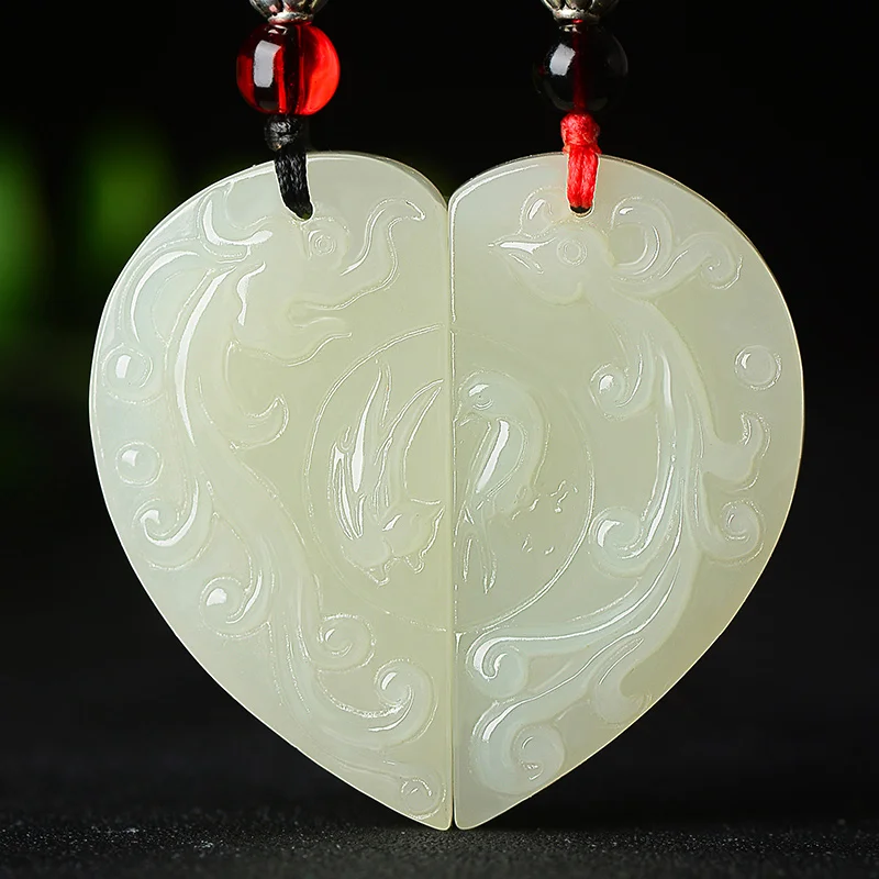 Colgante de jade blanco para pareja, token de amor blanco, Hetian