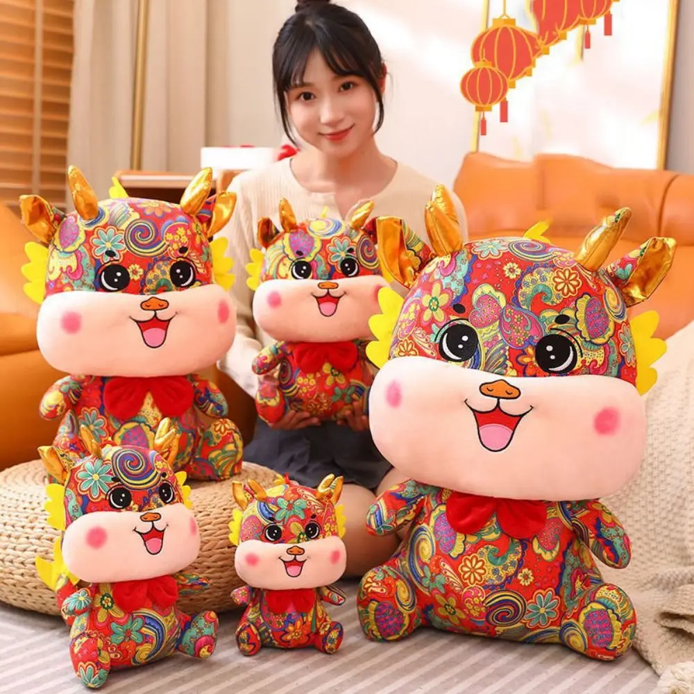 Rode Draak Pluche Pop Afdrukken Leuke 3D Chinese Dierenriem Speelgoed Chinese Traditionele Stijl Zachte Pluche Knuffels Draak Speelgoed