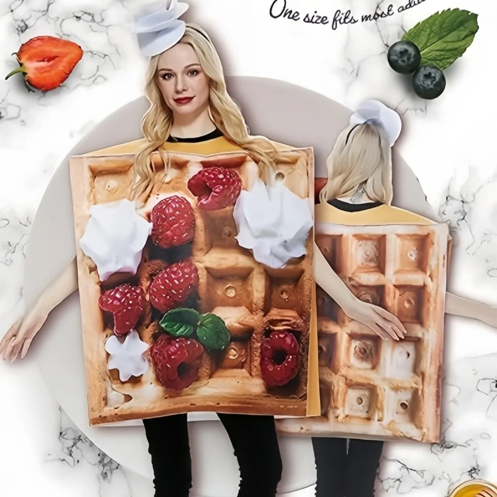 

Cream Waffles Family Costume, Food Theme Party Cosplay, Halloween Matching Outfit for Adults, Group Funny Wear