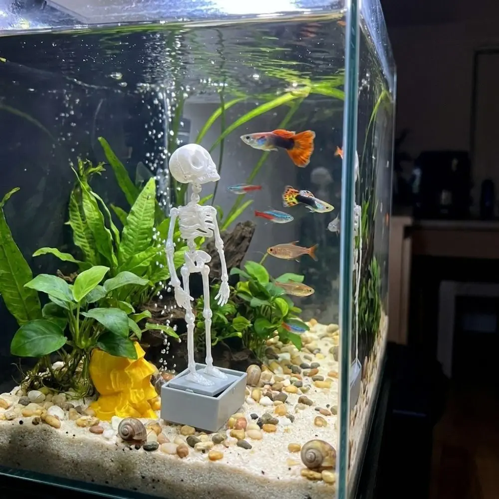 3D Printed Dancing Skeleton Aquarium Bubbler Air Driven with Air Tube Dynamic Skeleton Bubbler Gothic Plastic