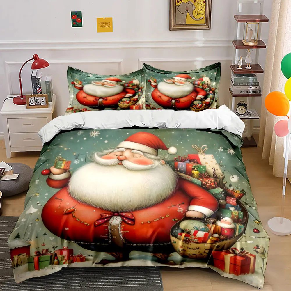 Santa Claus Joyfully Holding Gifts Print Duvet Cover Bedding Set Included 1*Duvet Cover 2*Pillowcases Luxury gifts