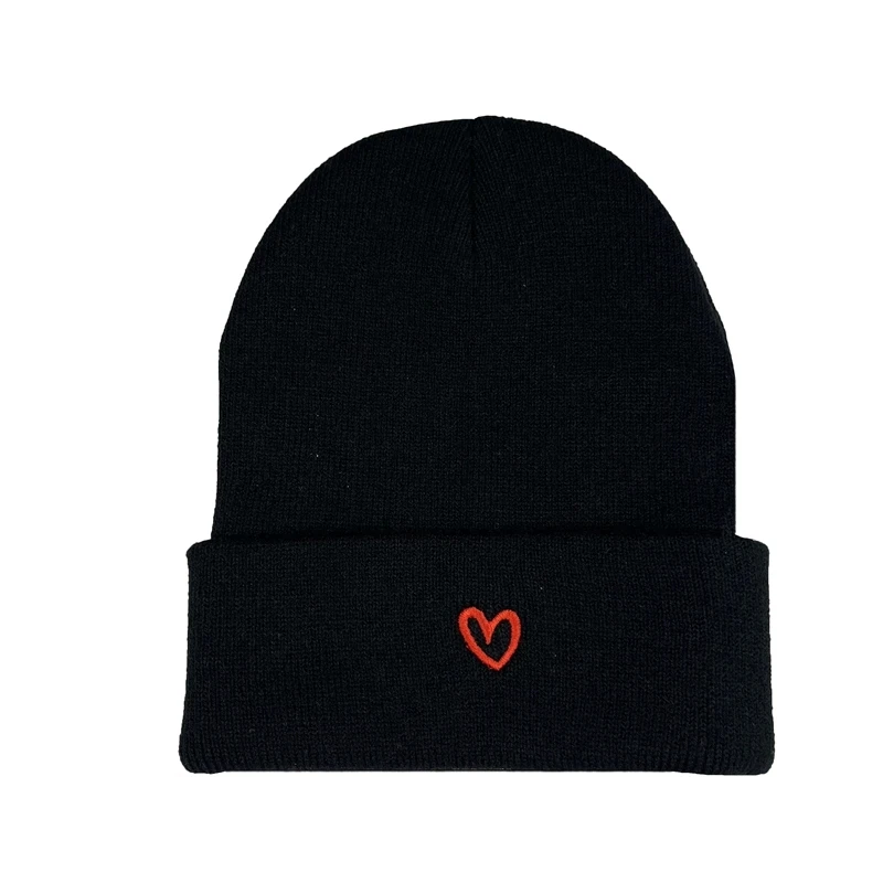 Warm Love Embroidery Knit Hat Unisex Couple Skull Hat Candy Color Ski Knitted hat Outdoor Casual Cold Hat Beanie Bonnet Cap