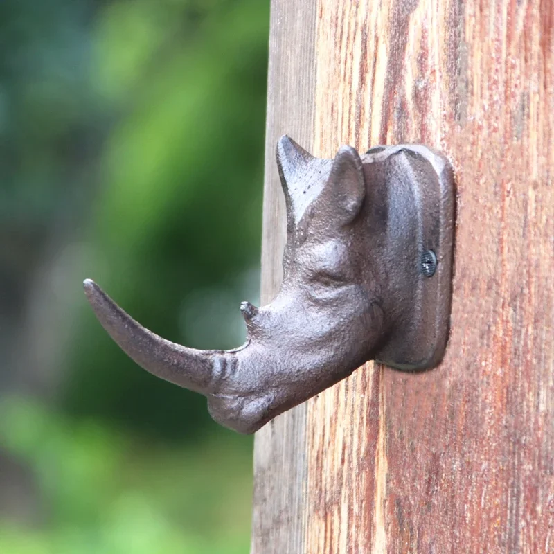 Vintage Cast Iron Creative Animal Head Rhinoceros Hook Door Behind Foyer Garden Hanging Clothes and Hat Debris Hook