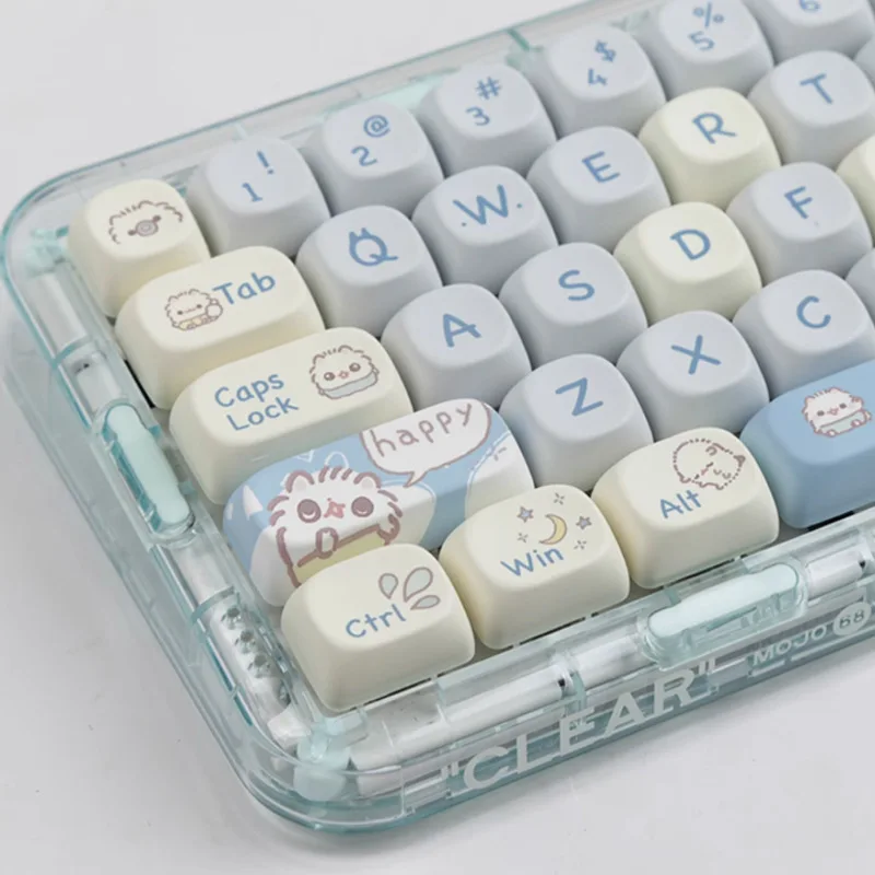 2024 Cute Little Meow Keyboard Cap Moa Height Mac Meow Block Heat Sublimation White And Blue Cat Theme Full Set Keyboard Cap