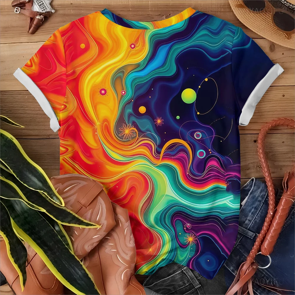 3D Printed Street Tshirt Abstract Full-color Wave Art Women's Casual Fashionable Comfortable Color Blocked Gradient Short Sleeve