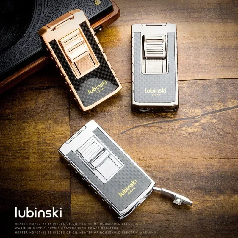 

LUBINSKI Outdoor Metal Cigar Turbo Lighter Portable Blue Double Flame Torch Jet Butane Gas Windproof Lighter Men's High-End Gift