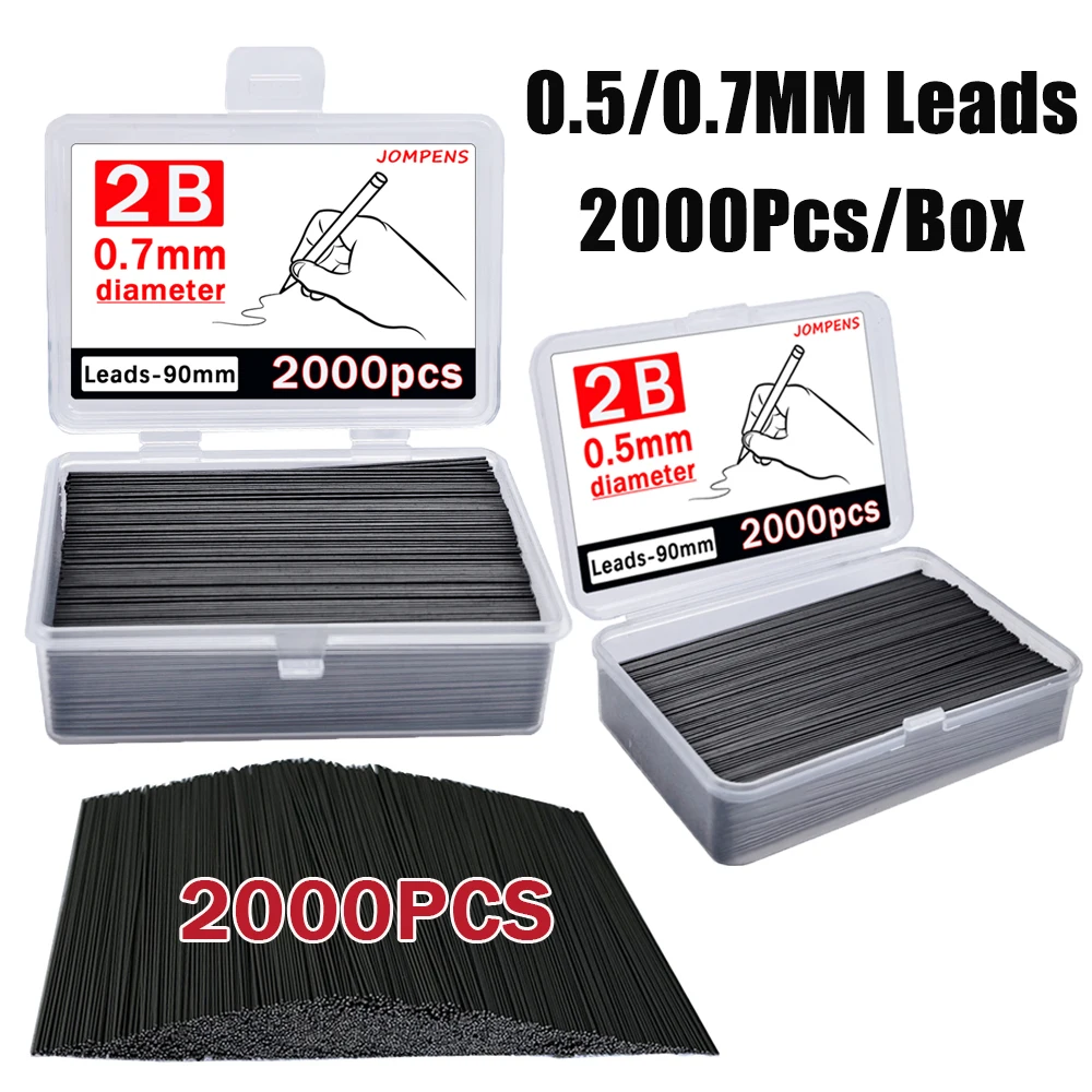 

2000Pcs/Box Large Capacity Black Replaceable Mechanical Pencil Lead 0.5/0.7mm 2B 90mm Pencil Refills Drawing Writing Tools