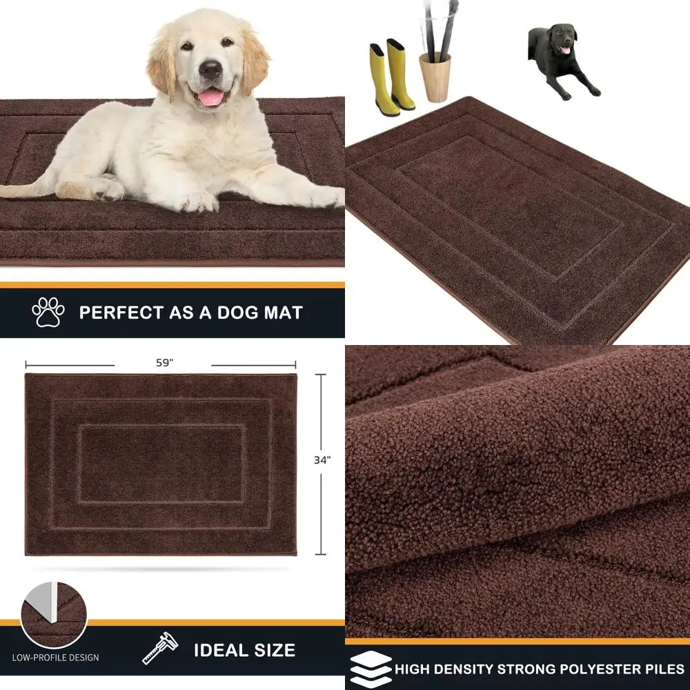 

Очень большой нескользящий коврик для двери 34x59, машинная стирка, впитывающий коврик для мокрых обуви и лап, коричневый
