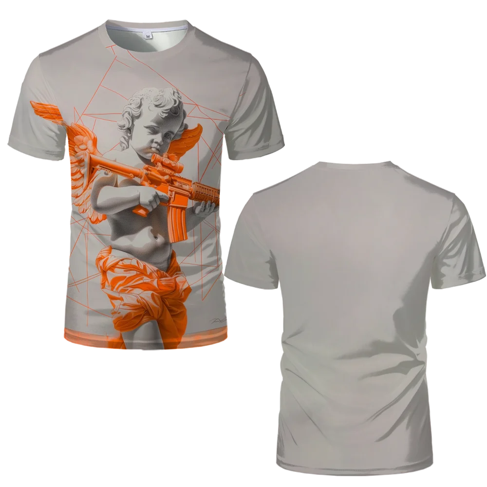 

Unisex Trendy Casual Angel Statue Gun Graphic T-Shirt Funny O-Neck 3D Printed Summer 2025 Men's Designer Trend Casual Wear