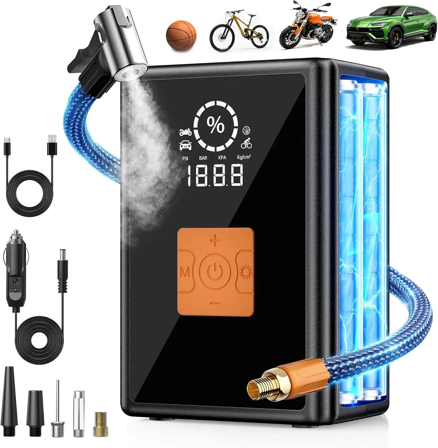 

Portable Tire Inflator, 22000 RPM 6X Faster Air Pump, 150 PSI Cordless 12V DC Inflator for Car, Motorcycle, Bicycle