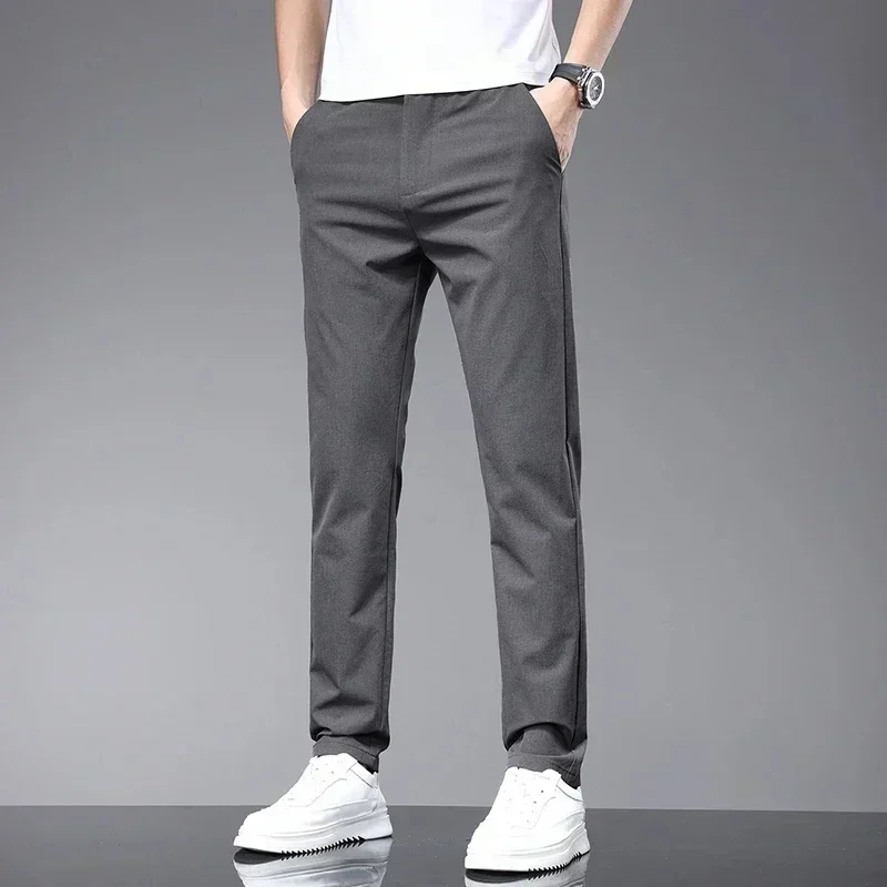 B.B3458 Summer Good Stretch Smooth Trousers Men Business Elastic Waist Korean Classic Thin Casual Suit Pants Male Brand