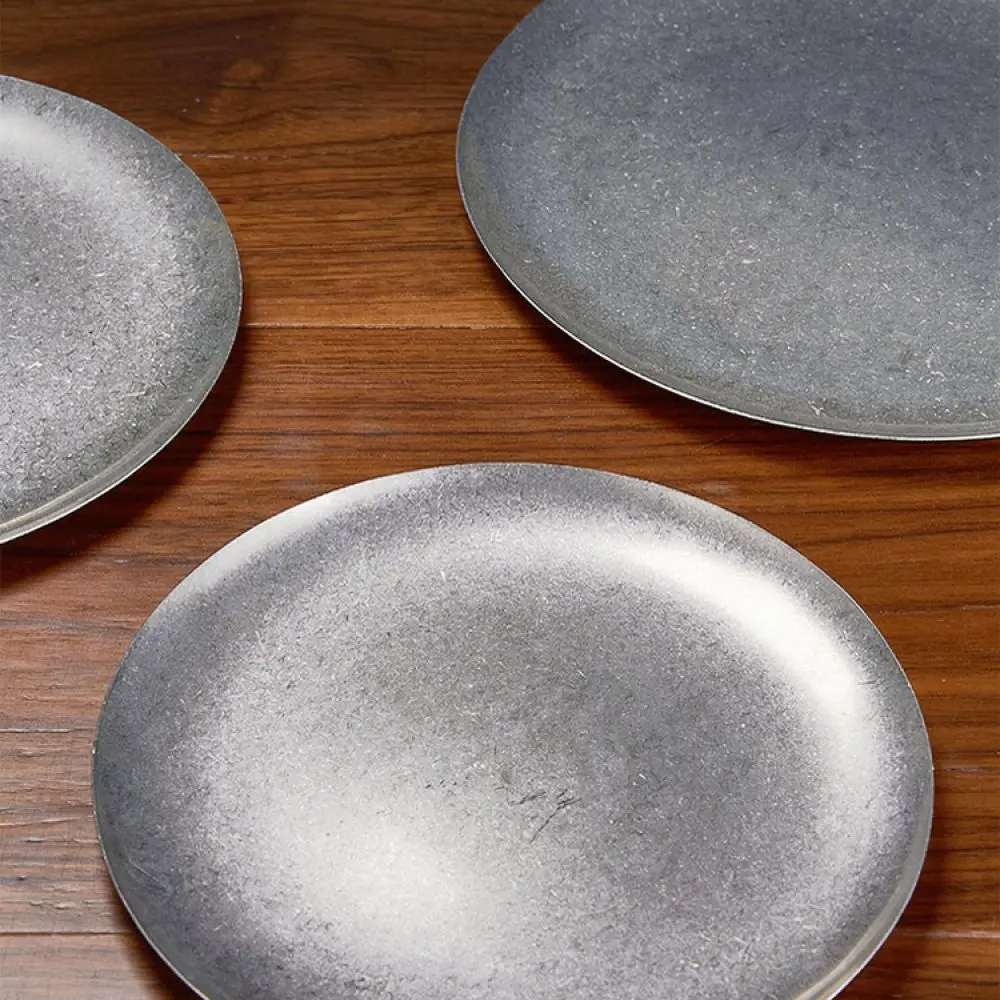 Vintage Industrial Style Stainless Steel Round Tray Golden Dessert Plate Shallow Serving Dish Decorative Kitchenware