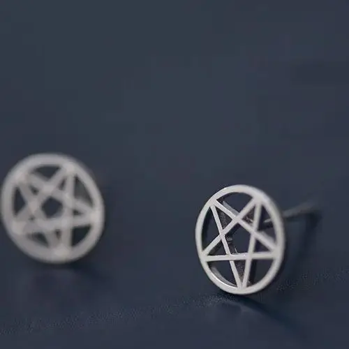 Real 925 Sterling Silver Pentagram Star Stud Earrings For Women Simple Platinum plating Earings Fine Jewelry