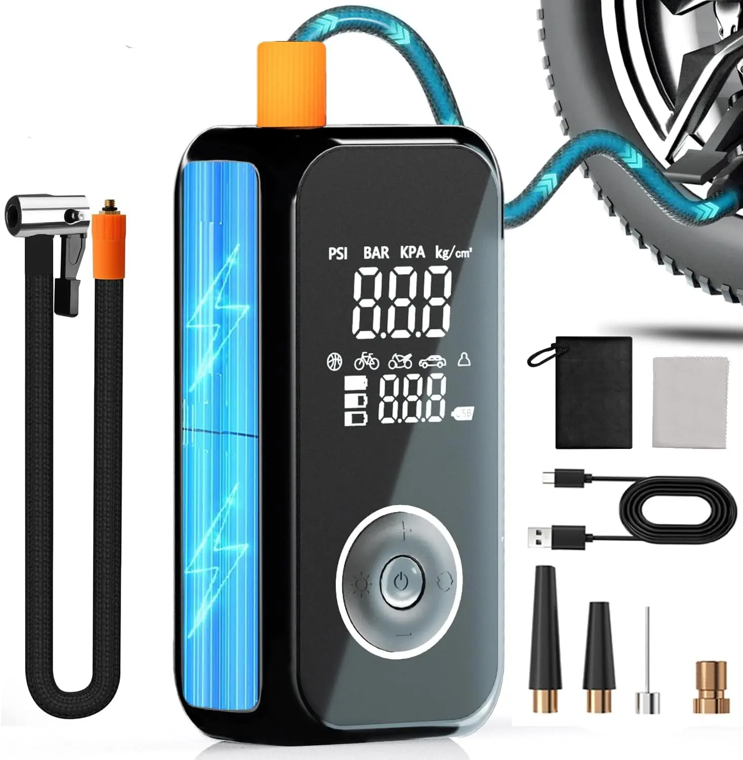 

Cordless Tire Inflator, 150PSI Portable Air Pump with Gauge & Auto Shut-off, Rechargeable for Car, Bike, Motorcycle, Ball (White