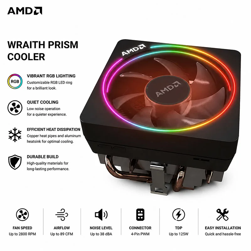 AMD Ryzen Wraith Cooler Wraith Prism Fan Original New 4 PIN Can