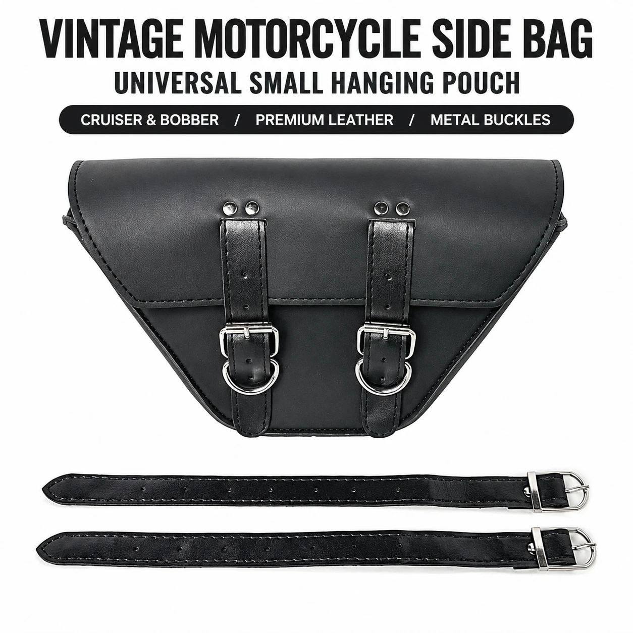 Universal Retro Motorcycle Side Pouch PU Leather Motorbike Frame Storage Bag for Cruise Cafe Racer Bobber Bikes