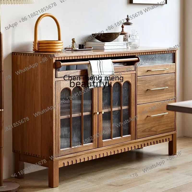 G153   Teak retro dining side cabinet Nordic medieval dishboard cabinet All solid wood guest dining room wall storage cabinet