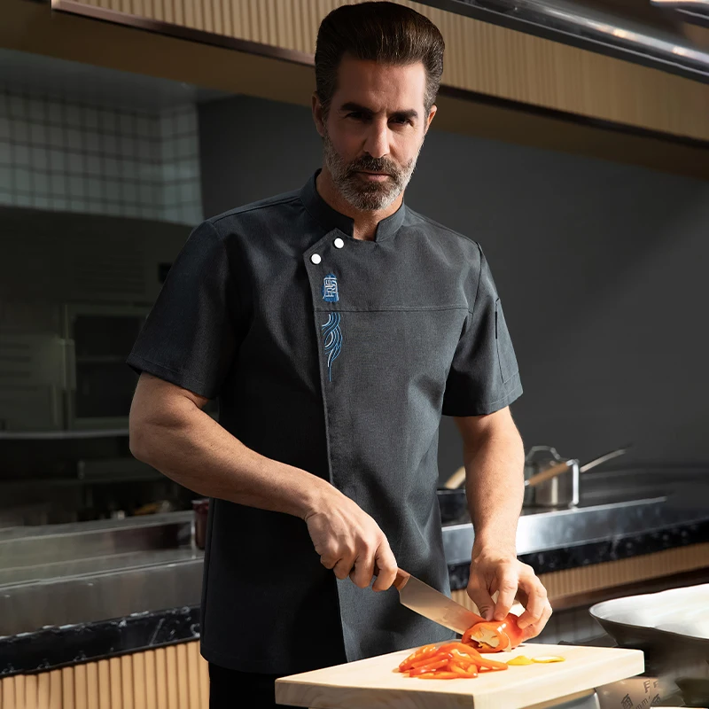 بدلة الشيف الموحدة ملابس تقديم الطعام سترة الطبخ قبعة الطبخ للصيف فندق رئيس كوك معطف مطعم المطبخ بيكر قميص العمل #5