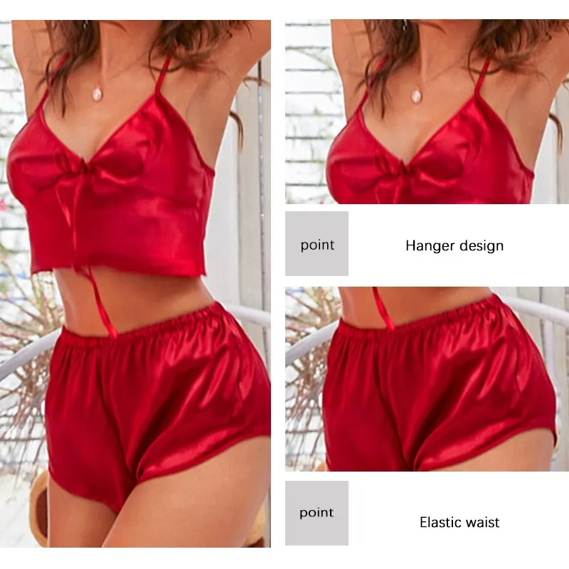 Summer Sexy Chemise Intimate Lingerie Female Suspender Shorts Pijamas Sleeveless Nightwear Pajamas Set