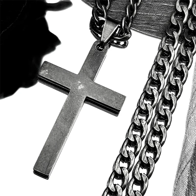 

Simple Vintage Christian Hip Hop Stainless Steel Jesus Cross Chain Necklace for Women Men Gun Black Statement Necklaces Jewelry