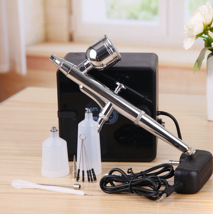Mini Airbrush Compressor Kit with Digital Display Auto Start/Stop, Portable Airbrush Spray Gun for Nail Art, Cake Decorating