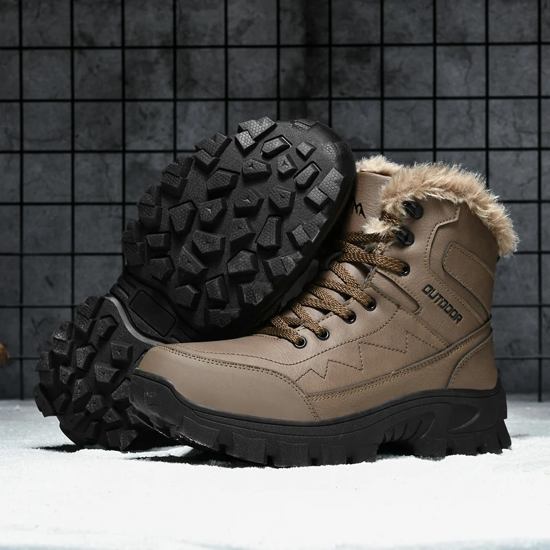 Nuevas botas de nieve de invierno para hombre, zapatillas de deporte de cuero impermeables con cordones, Botas de senderismo informales de alta calidad para hombre, botas de trabajo cálidas para exteriores