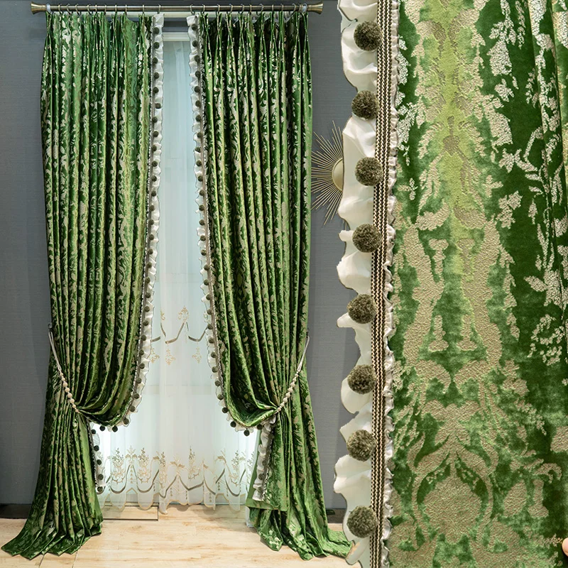 Etro Green Curtains American Living Room, Bedroom, Dining Room, Study Custom Ice Velvet Cloth Gold Stamping European Style