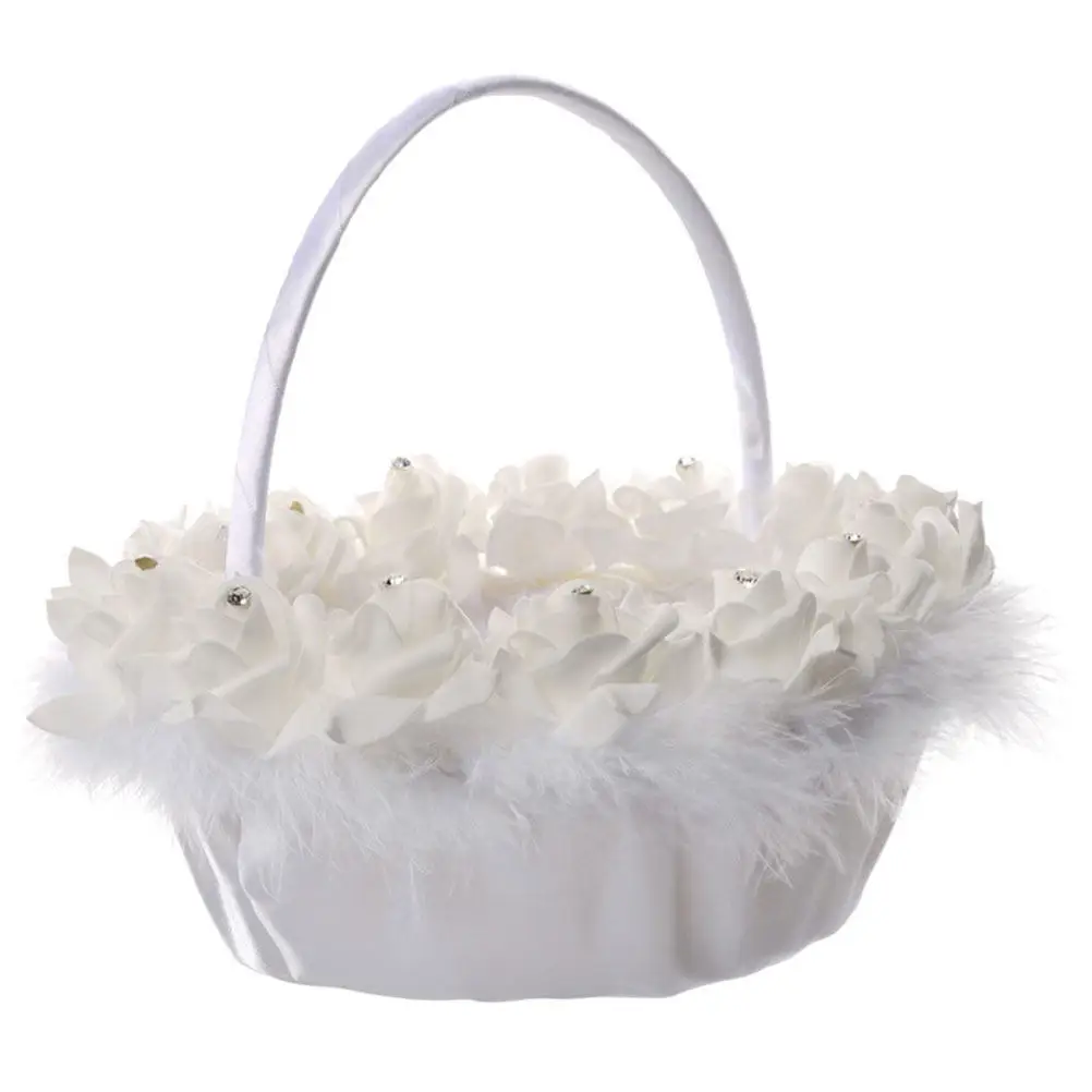 

Delicate White Flower Basket Wedding Flower Holder Elegant Handheld Basket for Wedding Ceremony Petals Candies Flowers