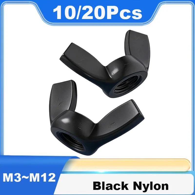 Wing Nuts Black Nylon Plastic Butterfly Wingnuts Plastic Hand Twist Wing Nuts for Assembly Hand Fastening M3 M4 M5 M6 M8 M10 M12
