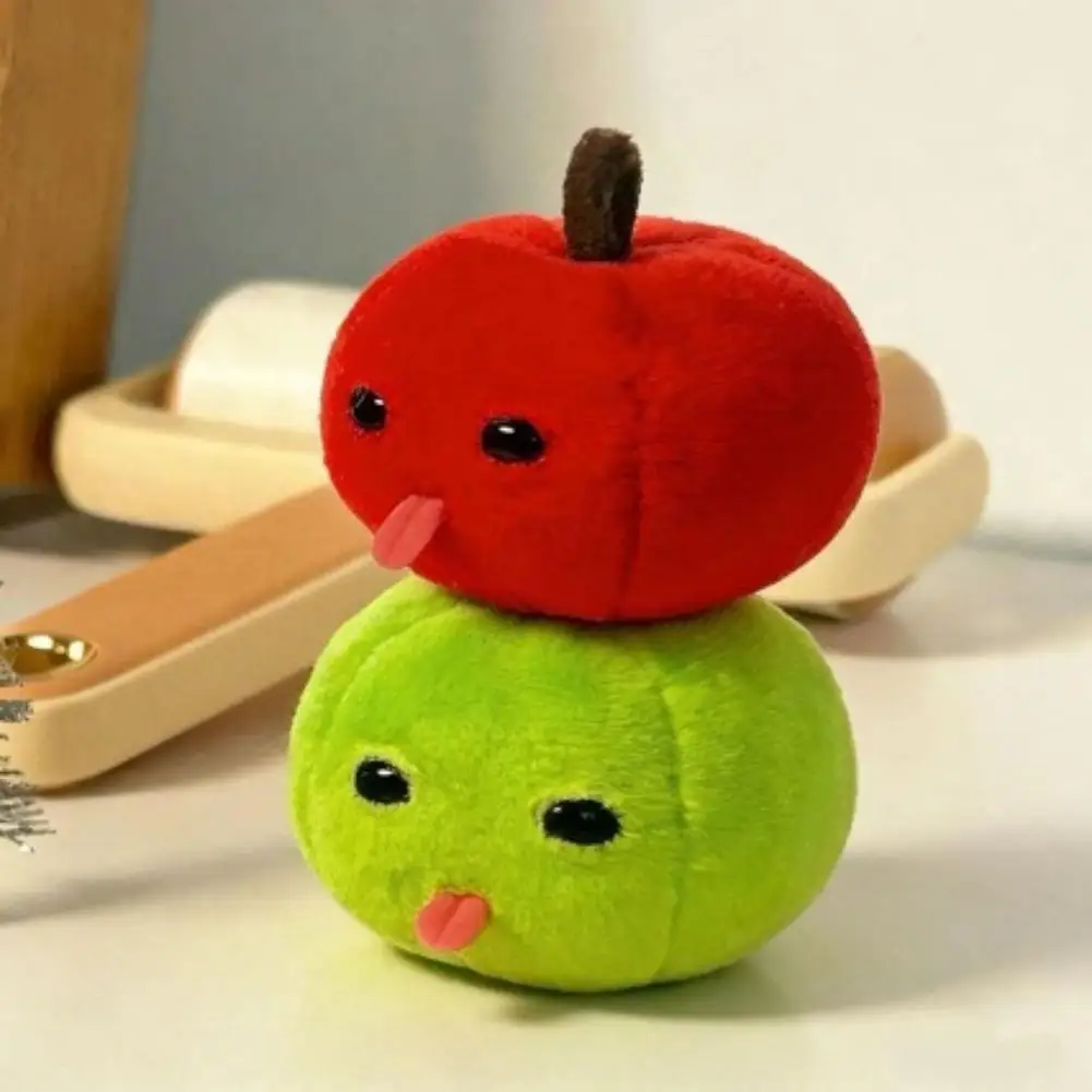 2pcs Funny Green Red Apple Plush Keychain Abstract Tongue Out Plush Pendant for Car Keys Backpack Purse Gift for Friends Couple
