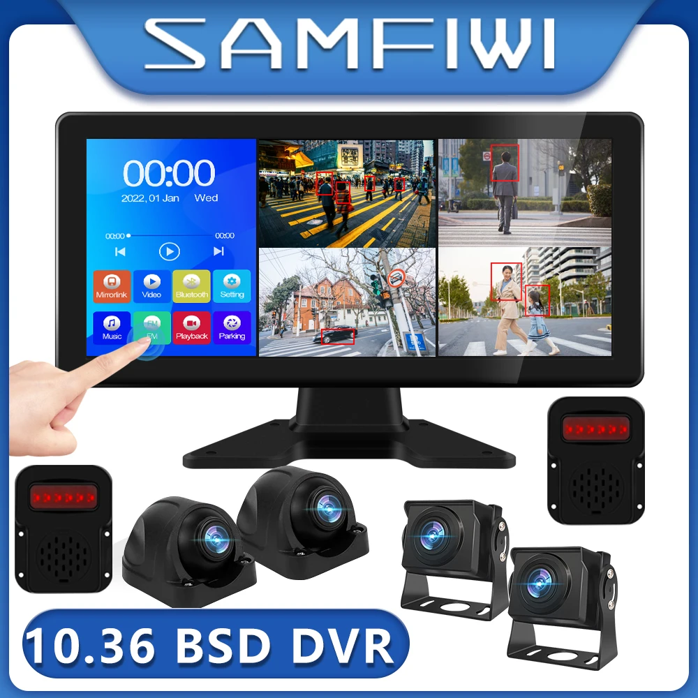 

10.36" AHD 4CH Truck Monitor BSD Recording DVR 1080P Car Rear View Camera Vehicle IPS Touch Screen Right Outside Speaker