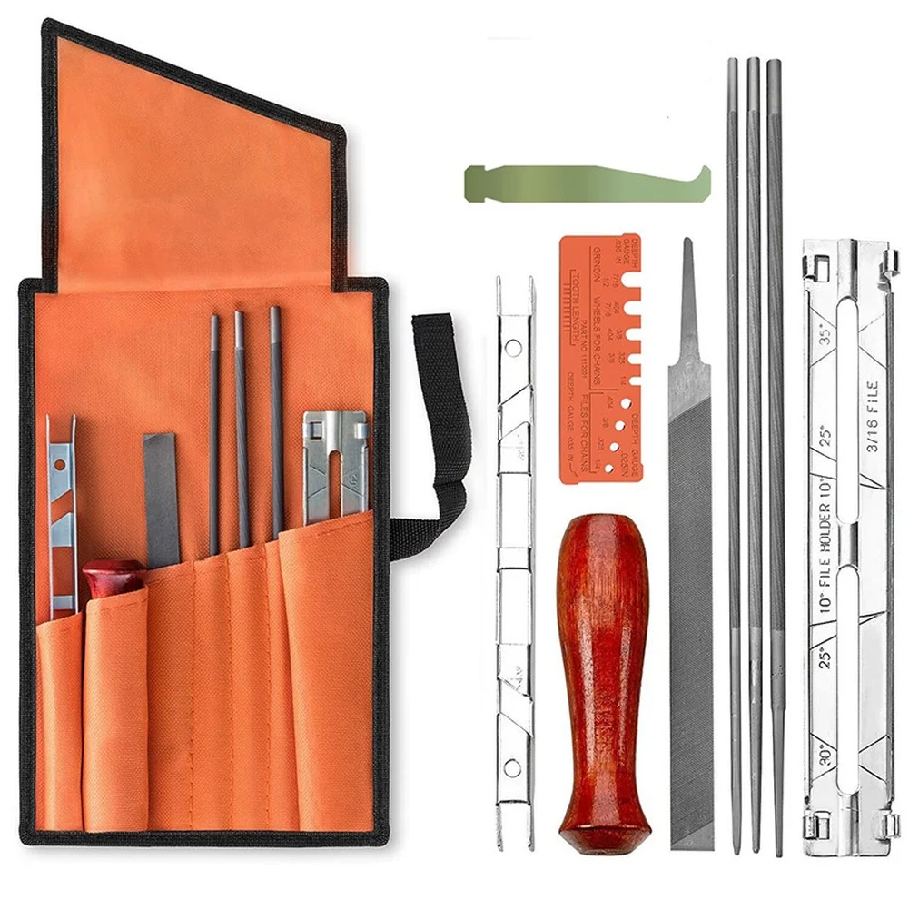 10 Piece Chainsaw Chain File Set With Wooden Handle Round Files 4mm 4.8mm 5.5mm For Sharpening Maintenance Tool Garden Power Equ