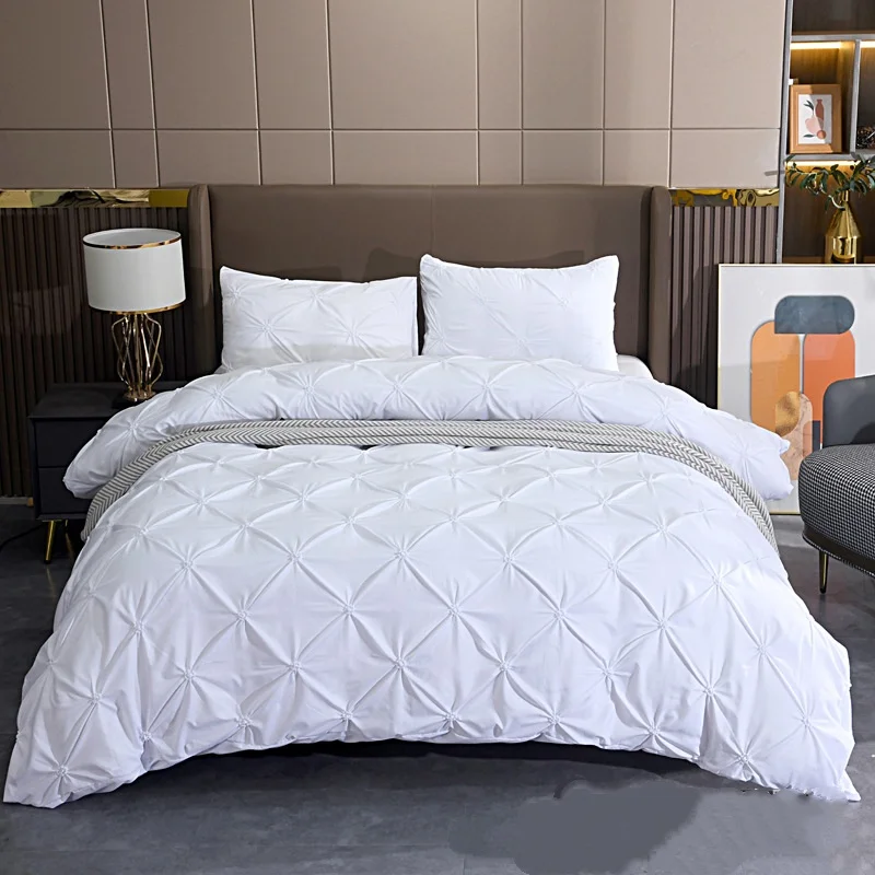 

White Duvet Cover Set,Craft Pulling Twist Flowers 3pcs Quilt Cover+Pillowcases,Home Wedding Single Full Queen King Drop Shipping