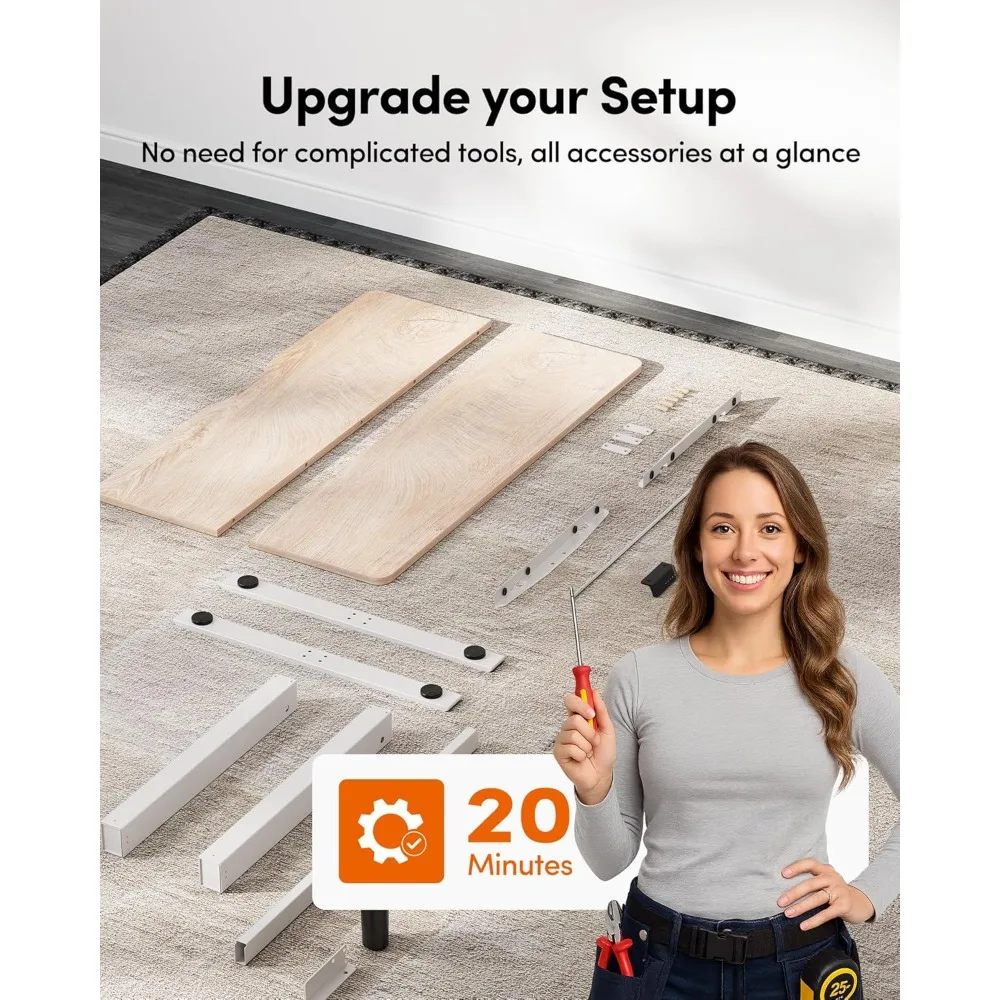 مكتب قائم، ارتفاع كهربائي 48 × 24 بوصة قابل للتعديل، الجلوس والوقوف، مكتب كمبيوتر مع لوحة لصق، أبيض