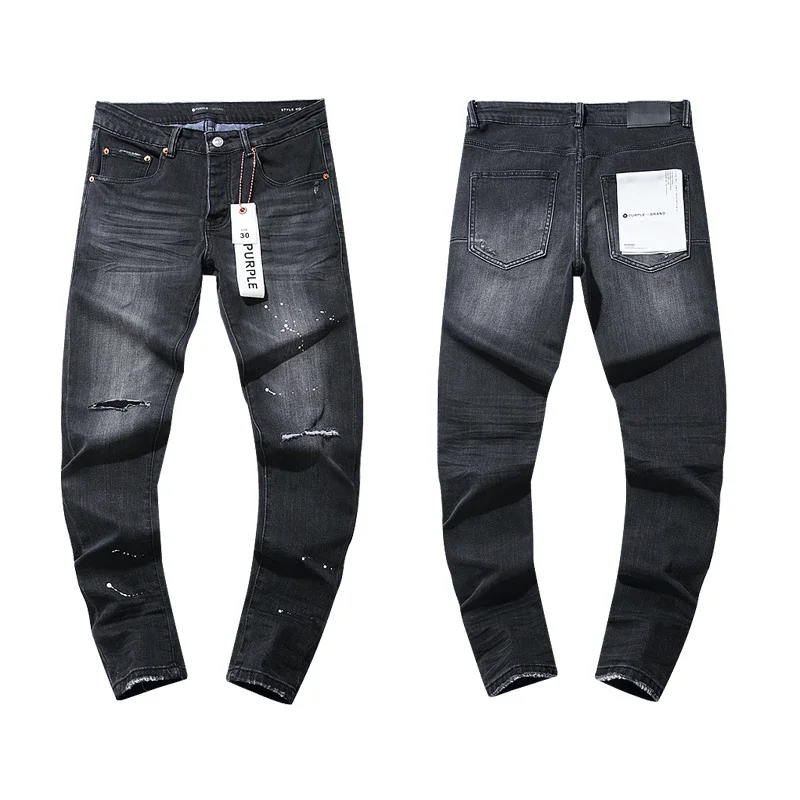 Jeans jeans com design rasgado para homens e mulheres, calça de perna reta, marca roxa, preta, nova, 2021