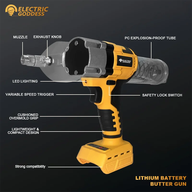 Electric Goddess Electric Grease Gun LED Oil Injector Fat Machine Electric Grease Gun Tools For Dewalt 20V Battery