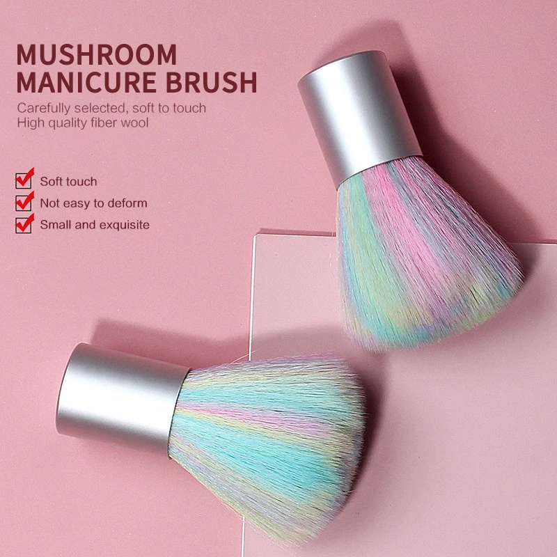 Protable Mini Color Nail Brushes Nail Scrubbing Dusting Short Handle Mushroom Cleaning Dust Brush Manicure Women Nail Tools