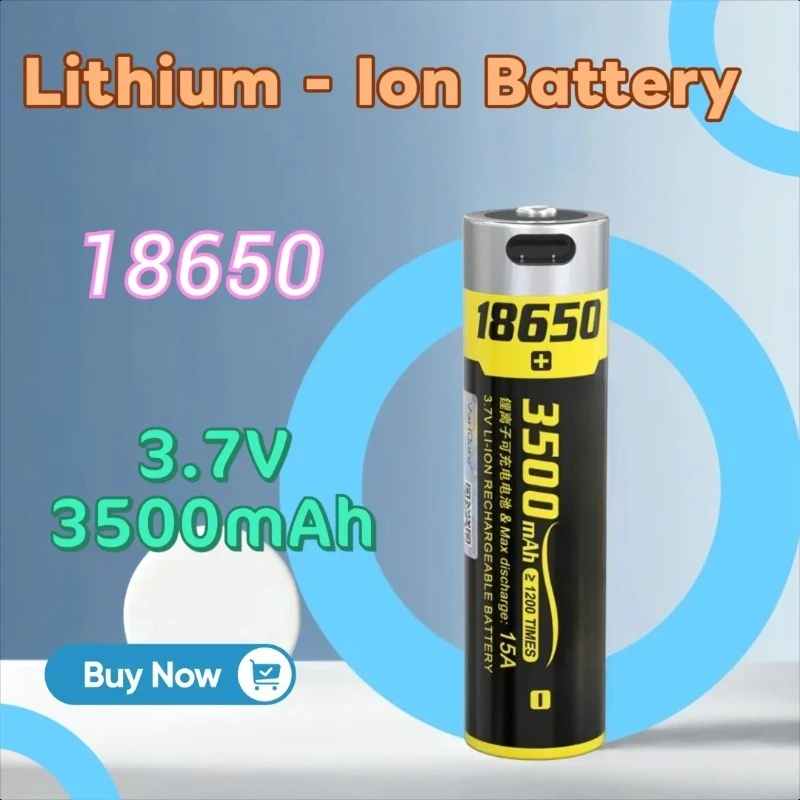 

18650 3500mAh High - Capacity Rechargeable Lithium - Ion Battery with Type - C Direct Charging Support