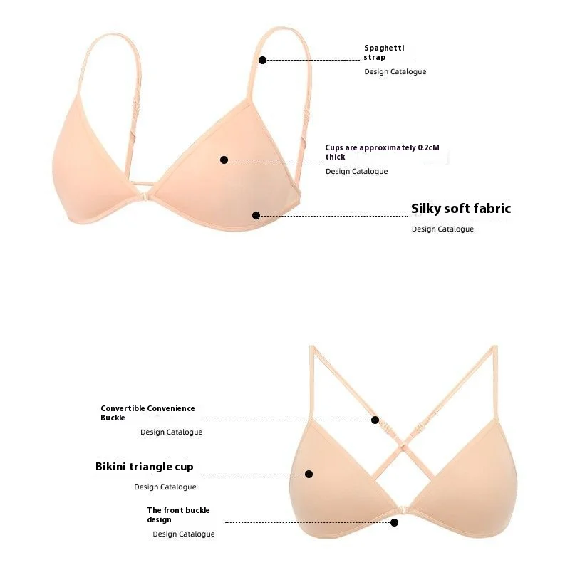 UBAU Summer new French triangle cup underwear female beauty back hanging neck front buckle thin section without trace small bra