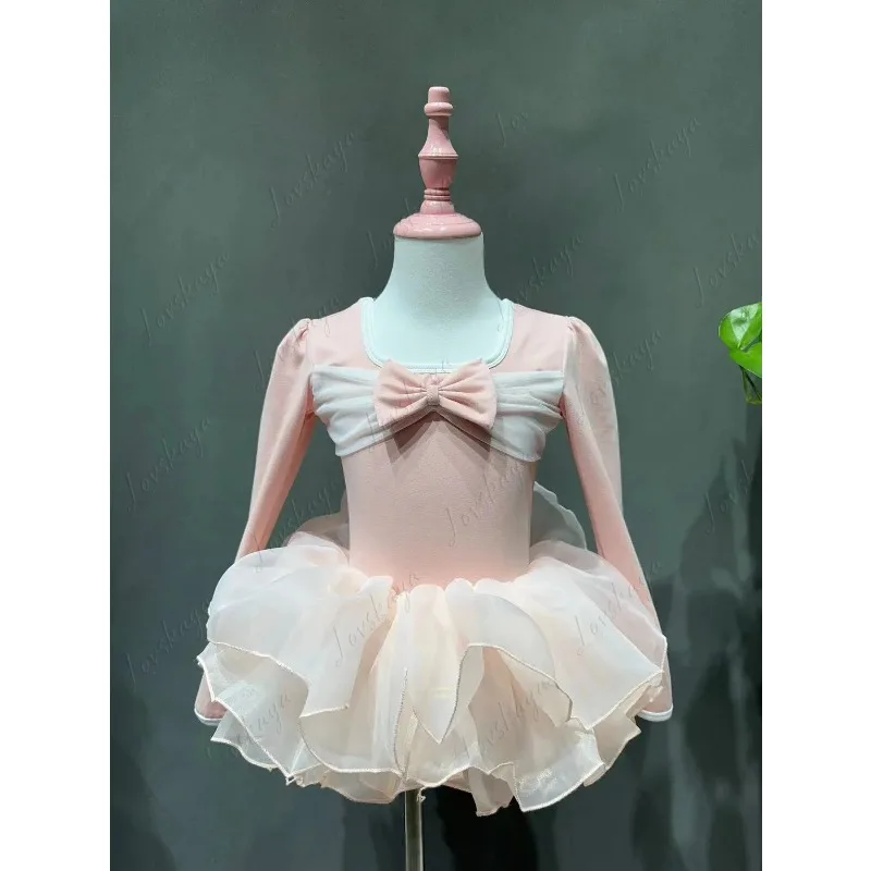 

Children's Costume Puff Sleeve Pink One-Piece Pettiskirt Cute Leotards