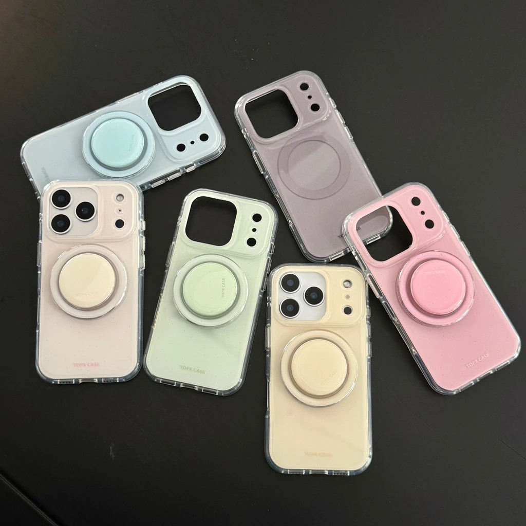 

Advanced Macaron Solid Color Splash-ink With Holder Magnetic Shock Proof Phone Cover Case for iPhone 17 16 15 14 13 Pro Max