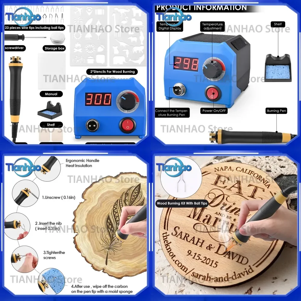 Wood Burning Kit for Adults and Beginners DIY Craft with Adjustable Temperature 100~700℃ Pyrography Pen Station and 23 Wire