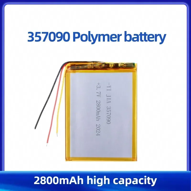 357090 High Quality 2800mah 3.7v Rechargeable Lithium Polymer Battery Li-po Battery  with Three Wire