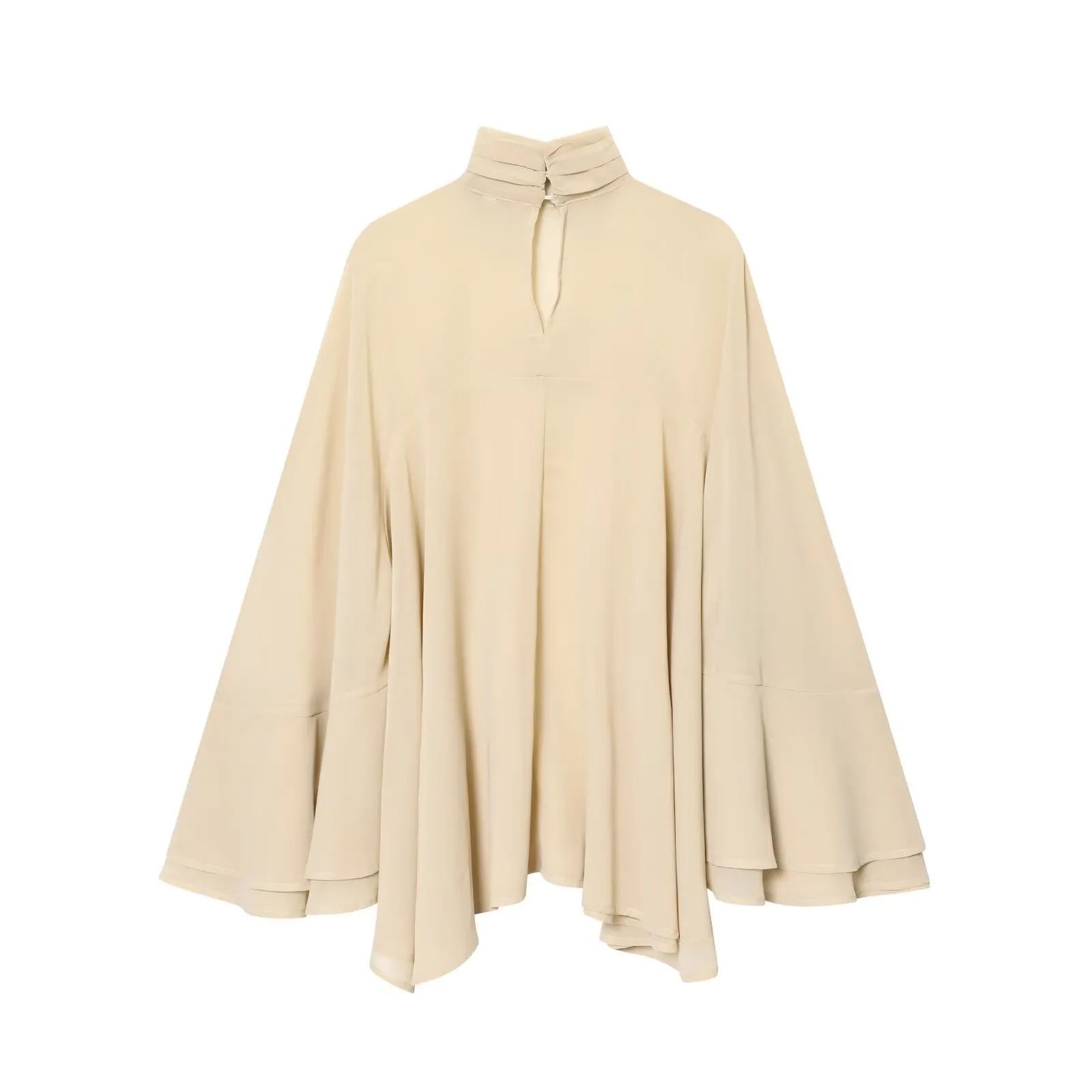 Women's Cape Chiffon Long Sleeve Poncho Oversized Sheer Chiffon Wrap Asymmetrical Hem Solid Color Flowing Silhouette Top