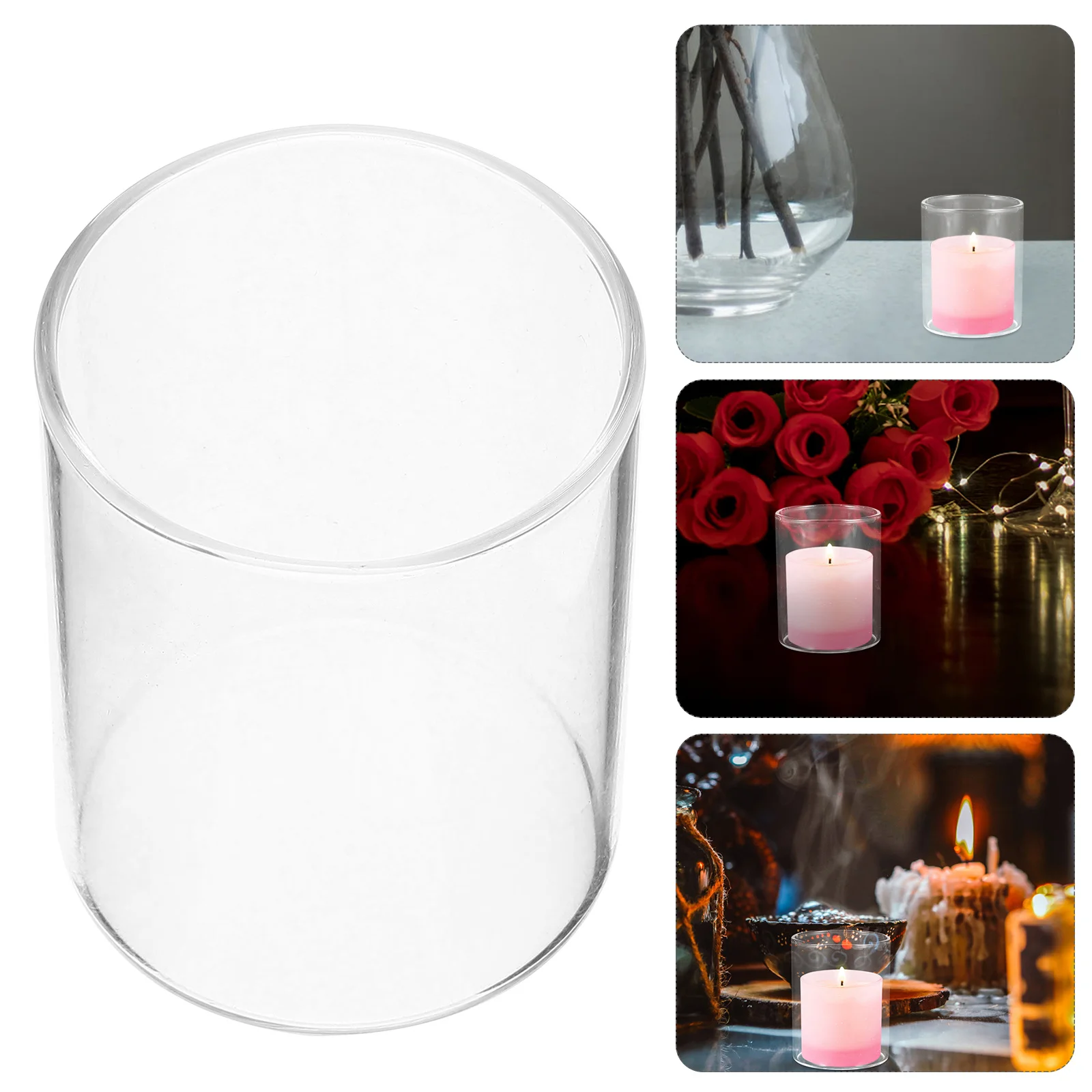 

Clear Glass Holders Pillar Candles Unique Craft Exquisite Design Romantic Decor Gifts Glass Holder